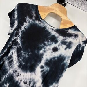 POOF NEW YORK Navy Tie Dye Tunic T Shirt Dress Short Sleeve Crew Neck